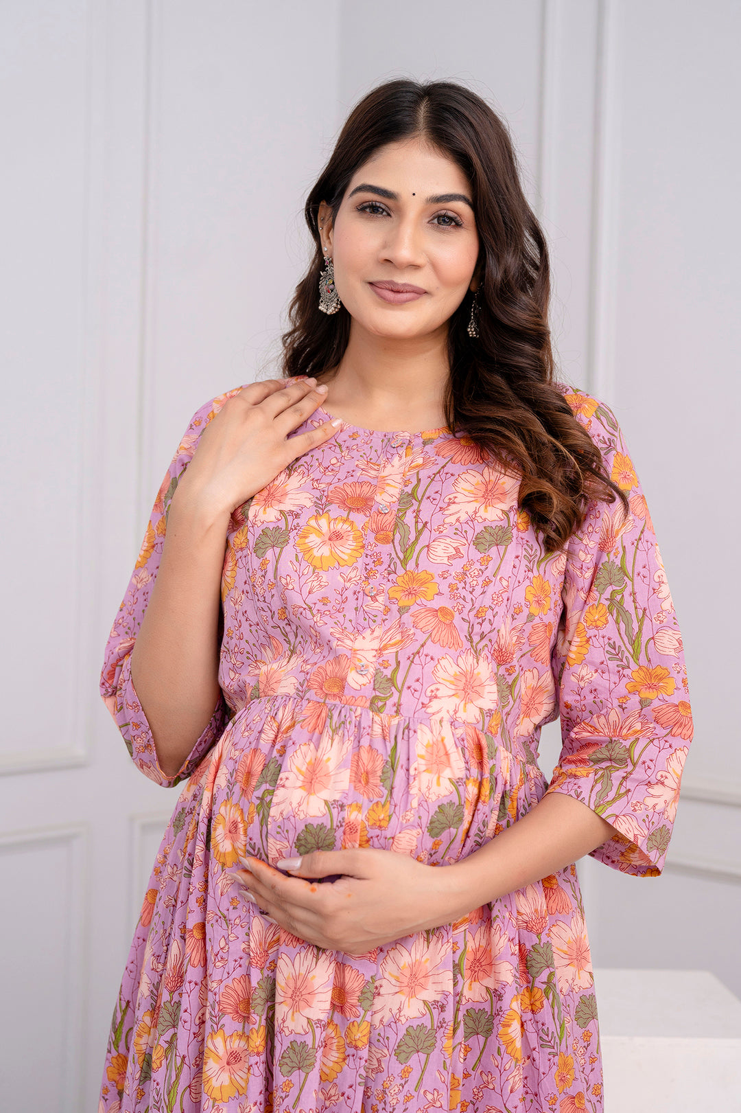 Purple Printed Maternity Dress For Women | LASVINI - Redefining Indian Fashion with Elegance