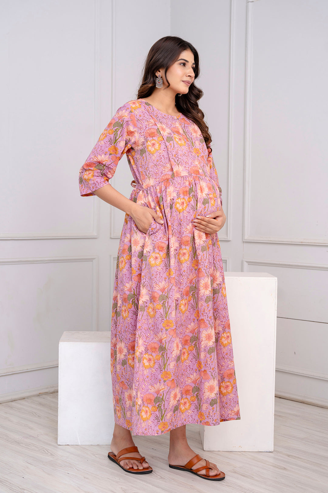 Purple Printed Maternity Dress For Women | LASVINI - Redefining Indian Fashion with Elegance