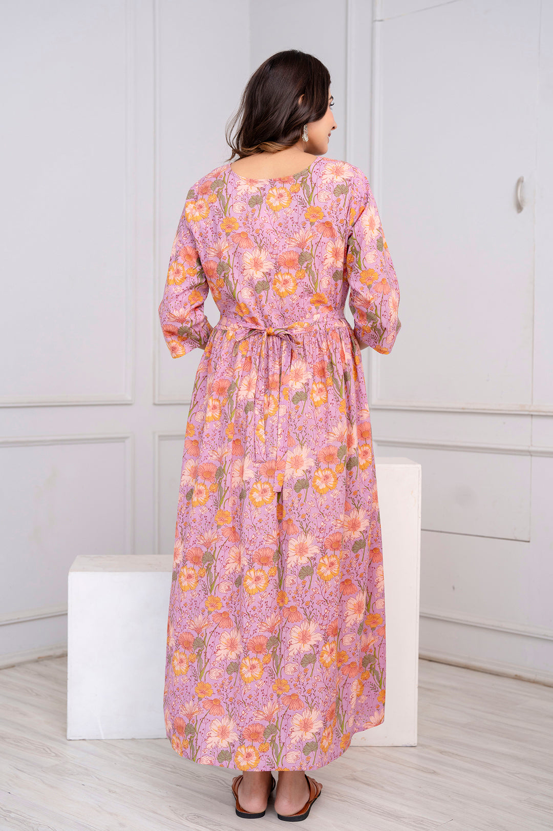 Purple Printed Maternity Dress For Women | LASVINI - Redefining Indian Fashion with Elegance