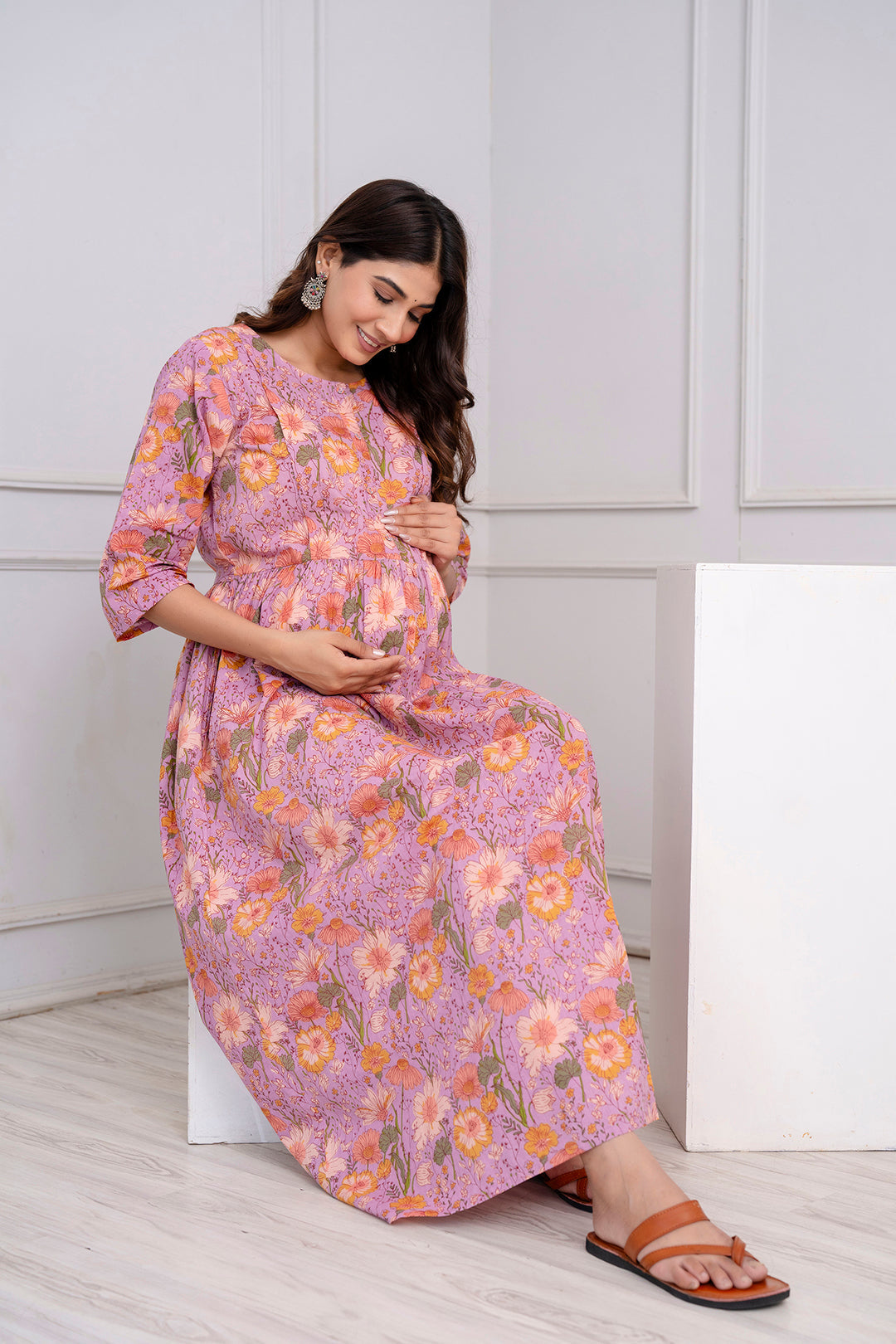 Purple Printed Maternity Dress For Women | LASVINI - Redefining Indian Fashion with Elegance