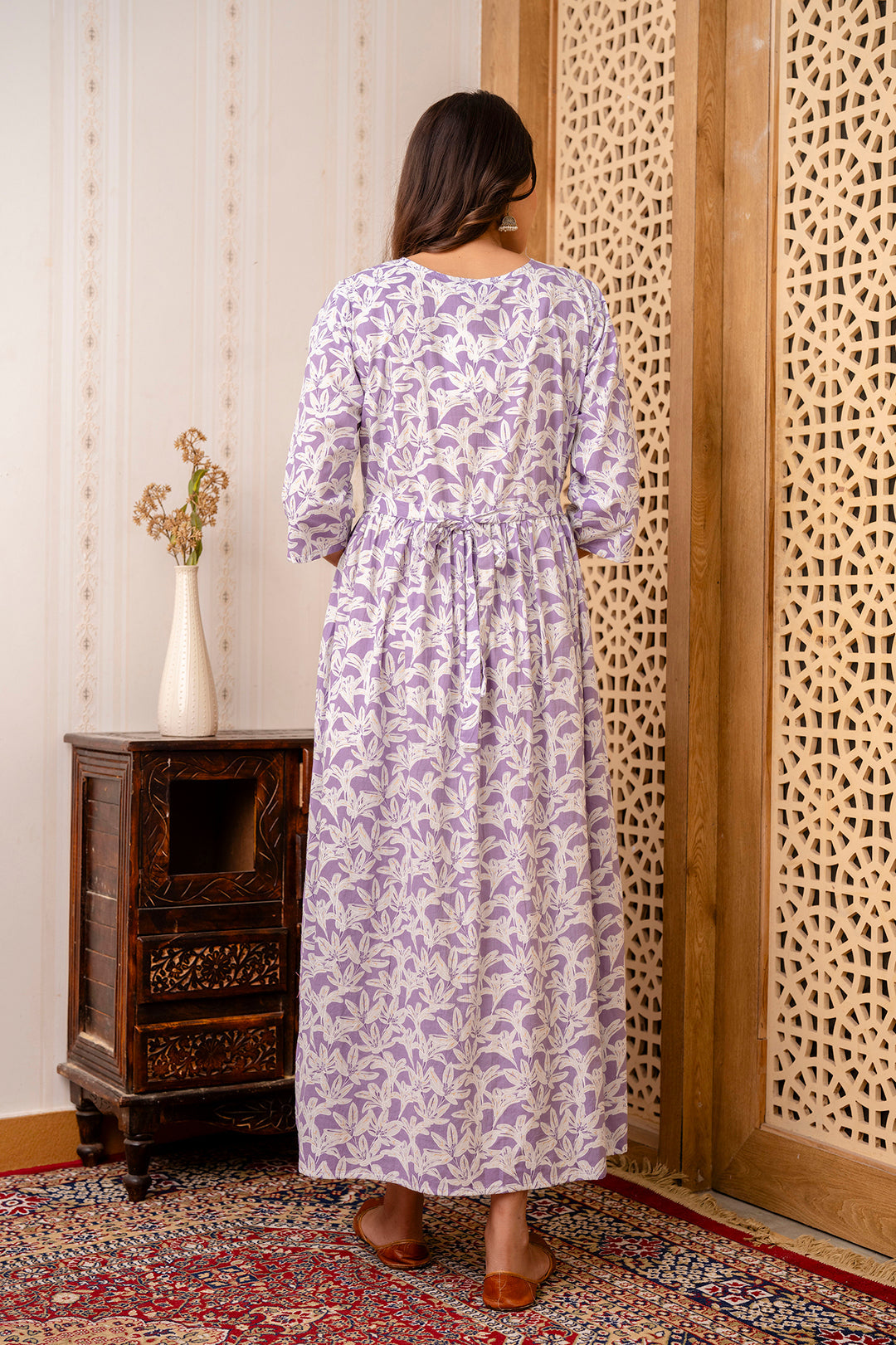 Purple Printed Maternity Dress For Women | LASVINI - Redefining Indian Fashion with Elegance