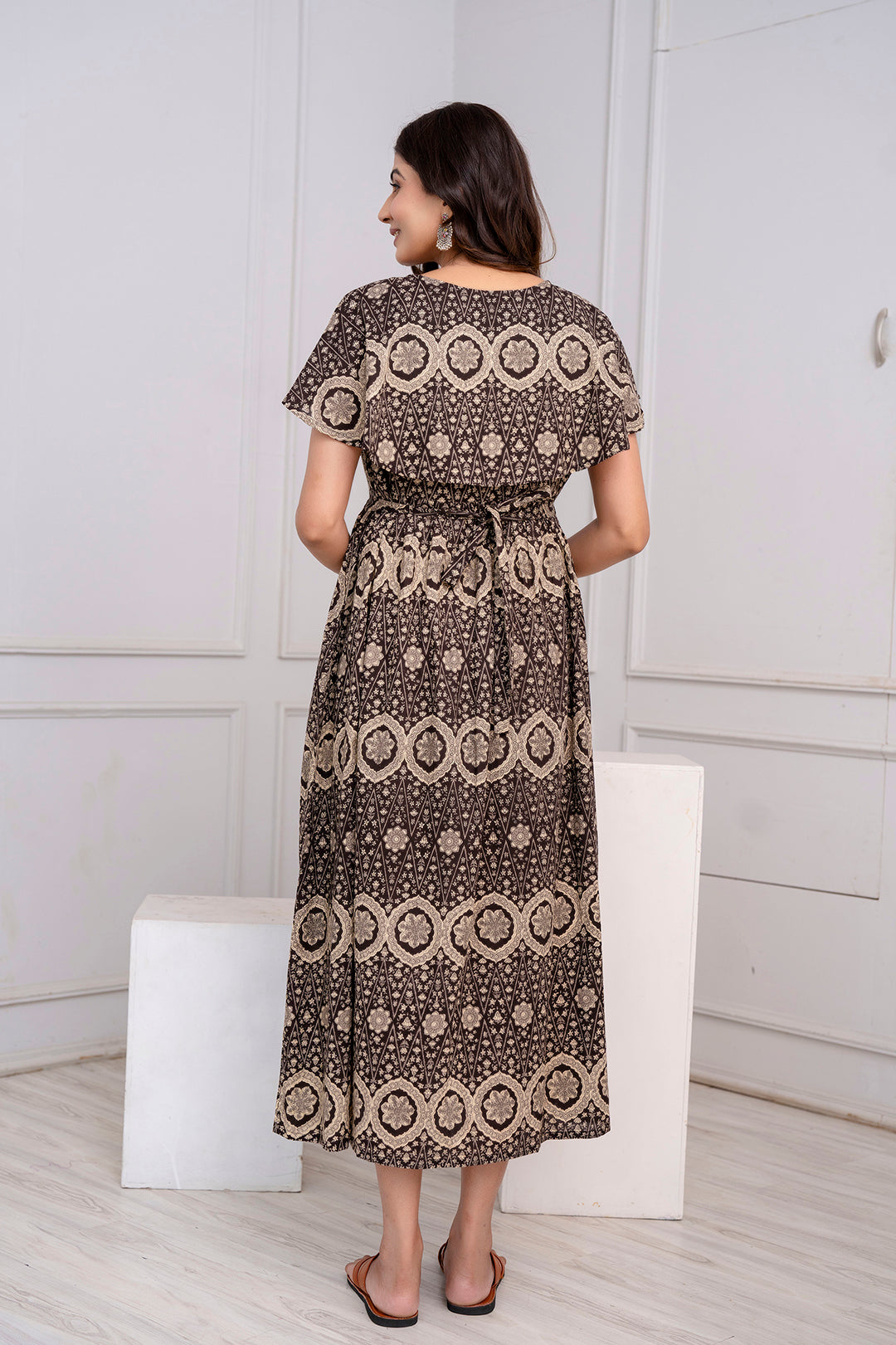 Brown Printed Maternity Dress For Women | LASVINI - Redefining Indian Fashion with Elegance