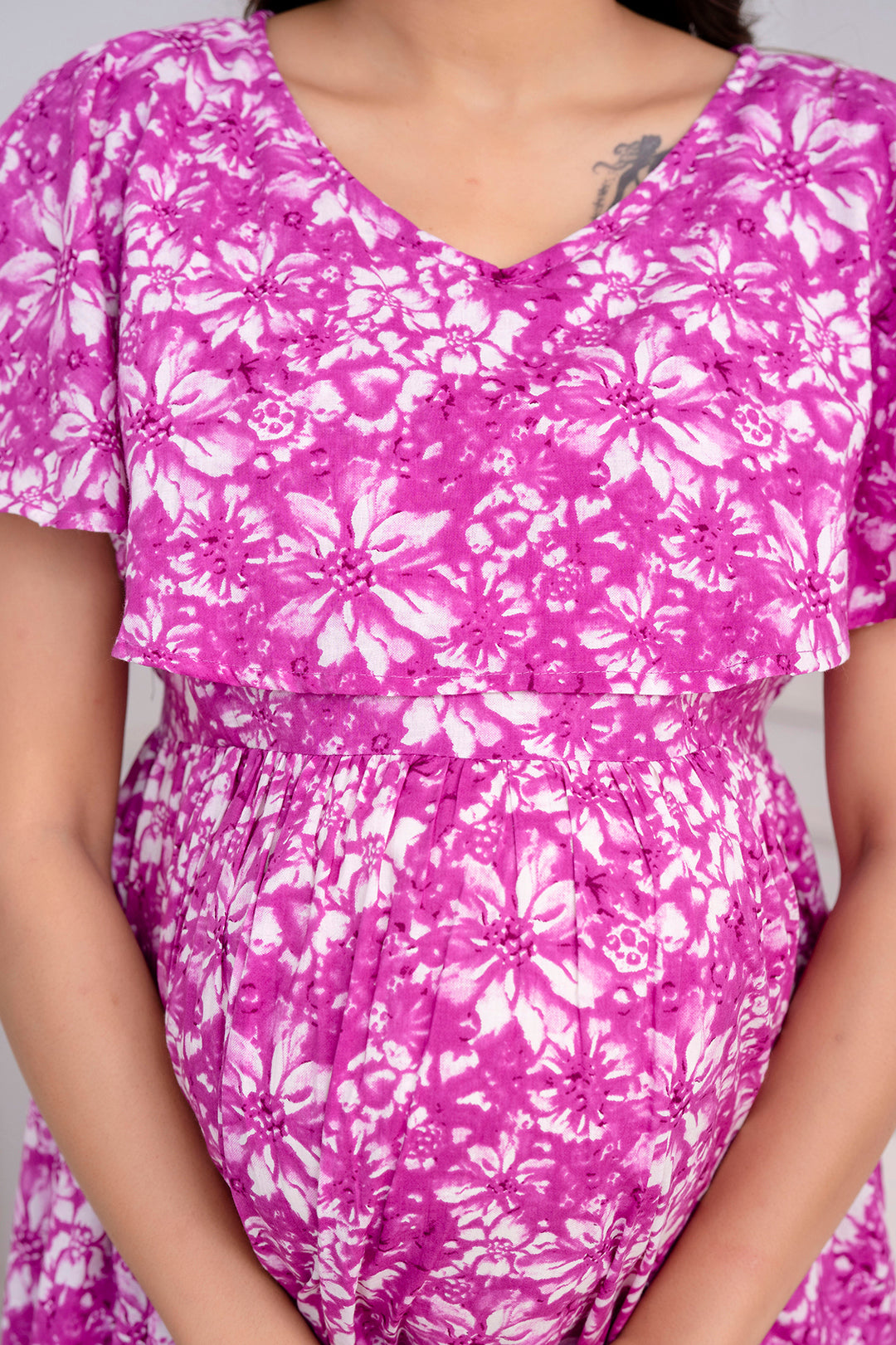 Purple Printed Maternity Dress For Women | LASVINI - Redefining Indian Fashion with Elegance