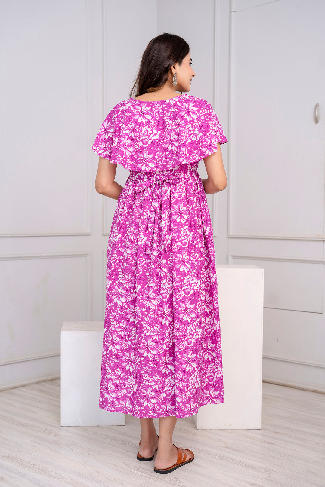 Purple Printed Maternity Dress For Women | LASVINI - Redefining Indian Fashion with Elegance