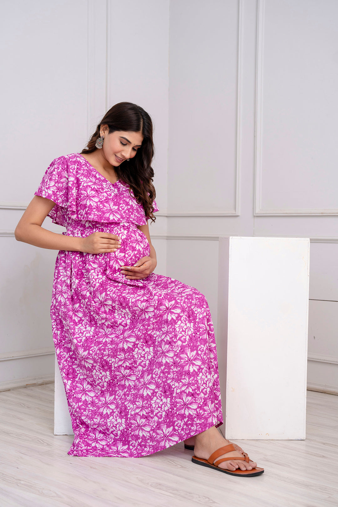 Purple Printed Maternity Dress For Women | LASVINI - Redefining Indian Fashion with Elegance