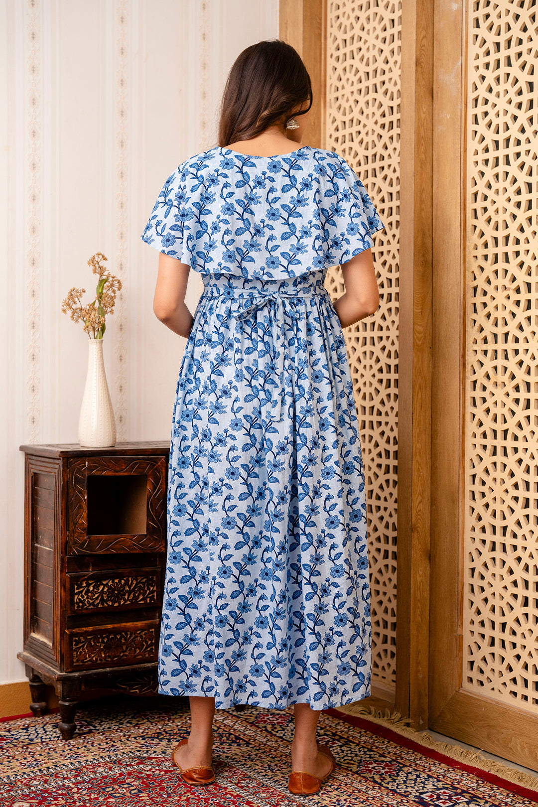 Blue Printed Maternity Dress For Women | LASVINI - Redefining Indian Fashion with Elegance