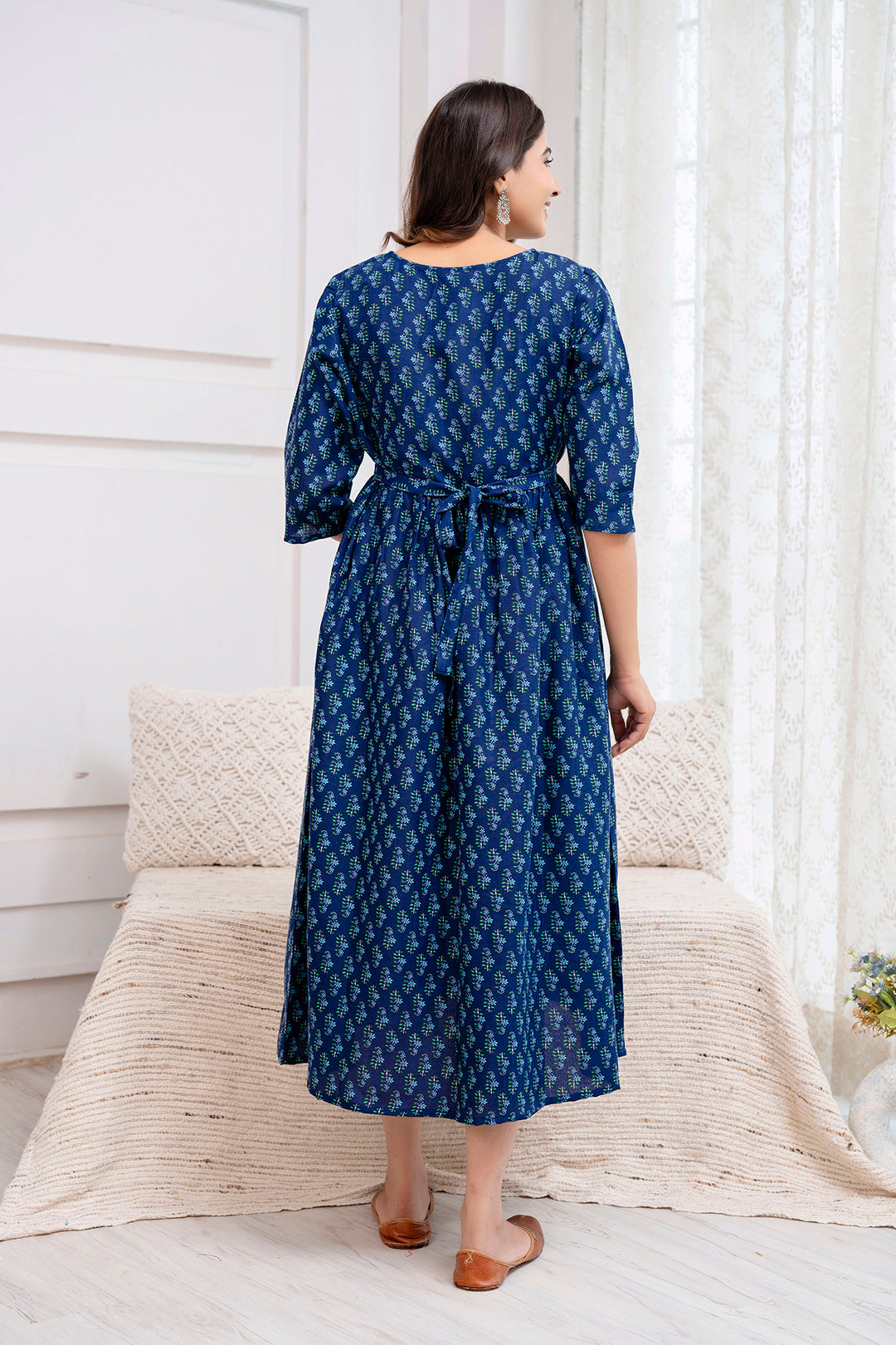 Blue Printed Maternity Dress For Women | LASVINI - Redefining Indian Fashion with Elegance