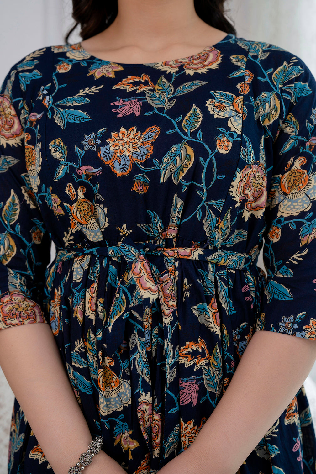 Navy Blue Printed Maternity Dress For Women | LASVINI - Redefining Indian Fashion with Elegance