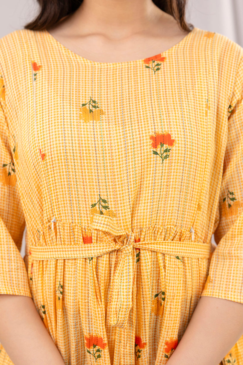 Yellow Printed Maternity Dress For Women | LASVINI - Redefining Indian Fashion with Elegance
