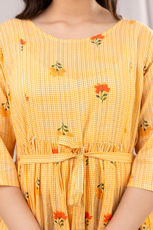 Yellow Printed Maternity Dress For Women | LASVINI - Redefining Indian Fashion with Elegance