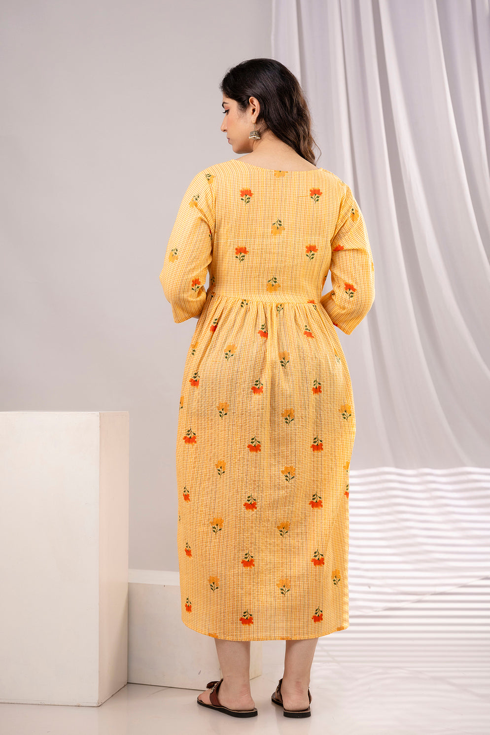 Yellow Printed Maternity Dress For Women | LASVINI - Redefining Indian Fashion with Elegance