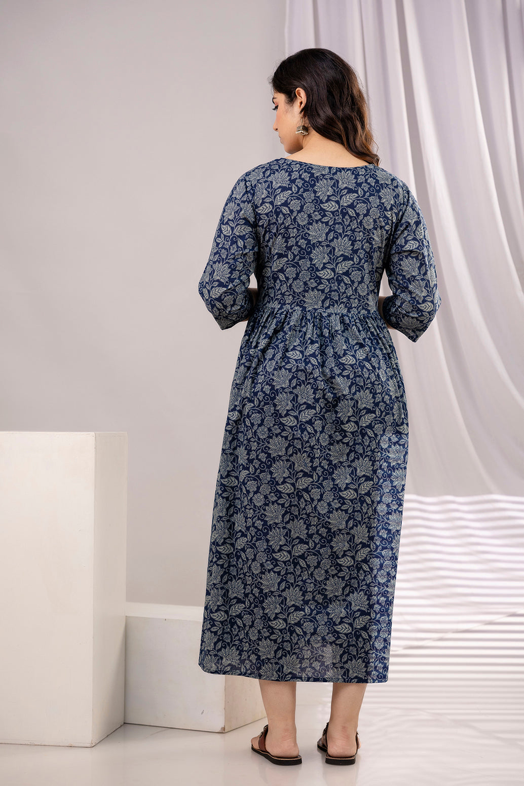 Navy Blue Printed Maternity Dress For Women | LASVINI - Redefining Indian Fashion with Elegance
