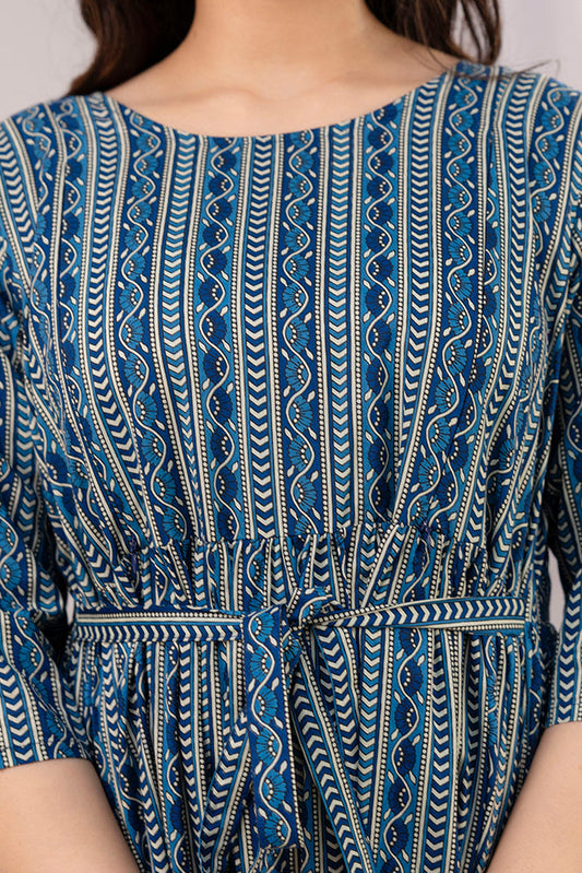 Navy Blue Printed Maternity Dress For Women | LASVINI - Redefining Indian Fashion with Elegance