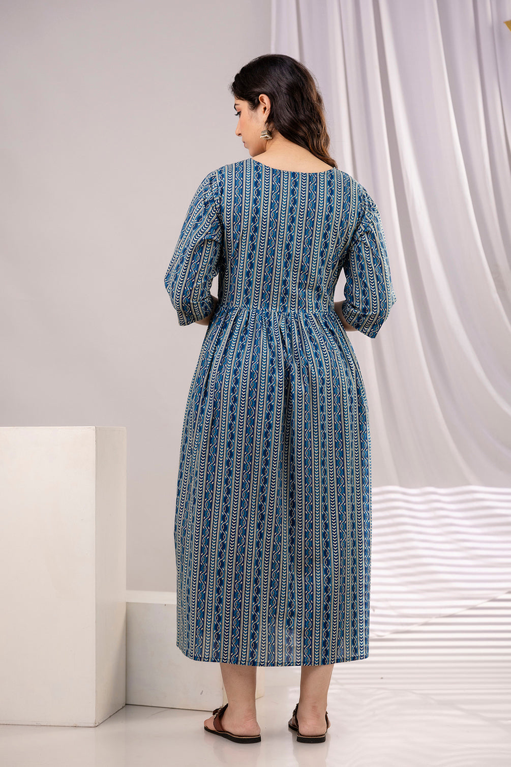 Navy Blue Printed Maternity Dress For Women | LASVINI - Redefining Indian Fashion with Elegance