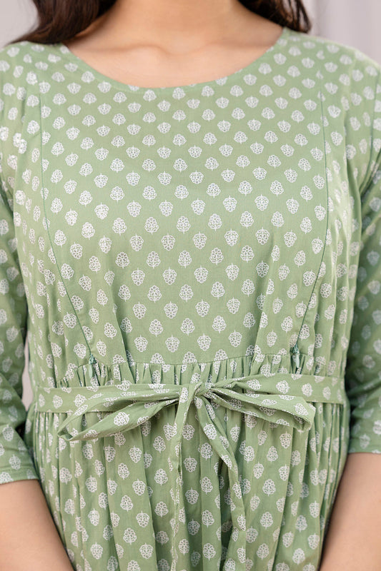 Green Printed Maternity Dress For Women | LASVINI - Redefining Indian Fashion with Elegance