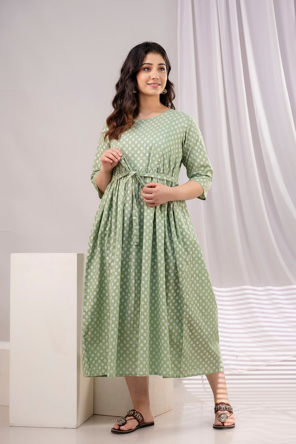 Green Printed Maternity Dress For Women | LASVINI - Redefining Indian Fashion with Elegance