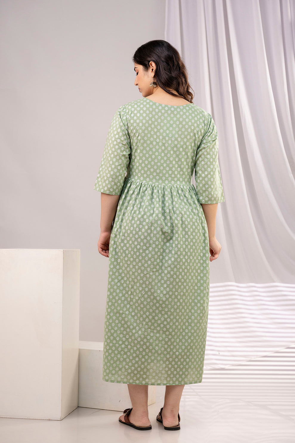 Green Printed Maternity Dress For Women | LASVINI - Redefining Indian Fashion with Elegance