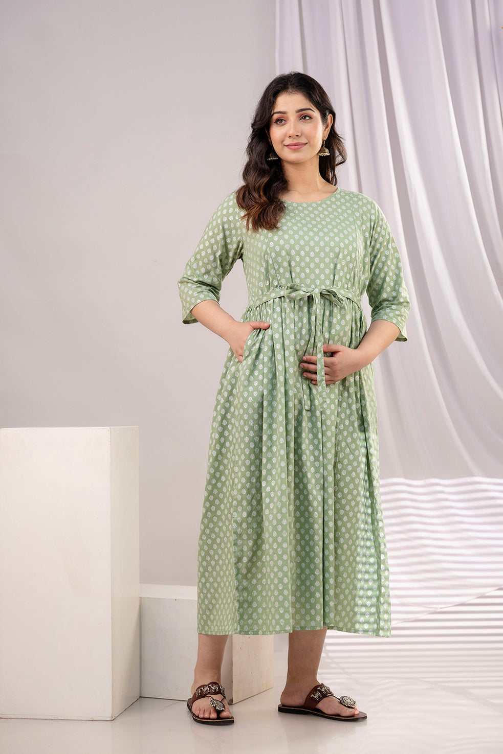 Green Printed Maternity Dress For Women | LASVINI - Redefining Indian Fashion with Elegance