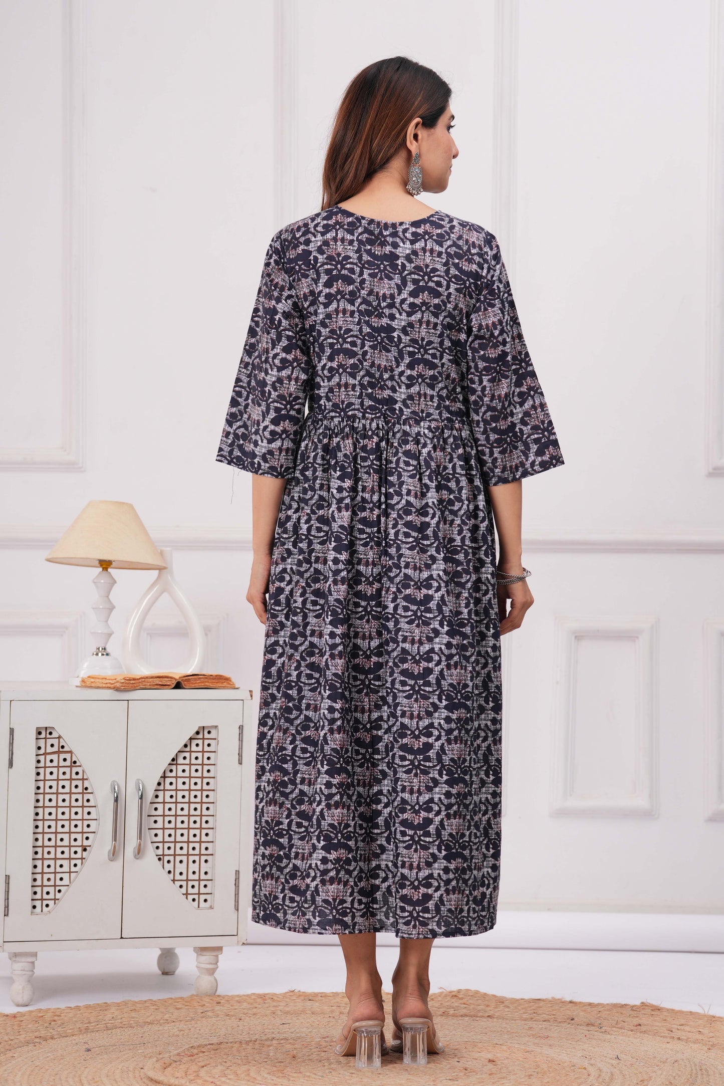 Blue Printed Maternity Dress For Women | LASVINI - Redefining Indian Fashion with Elegance
