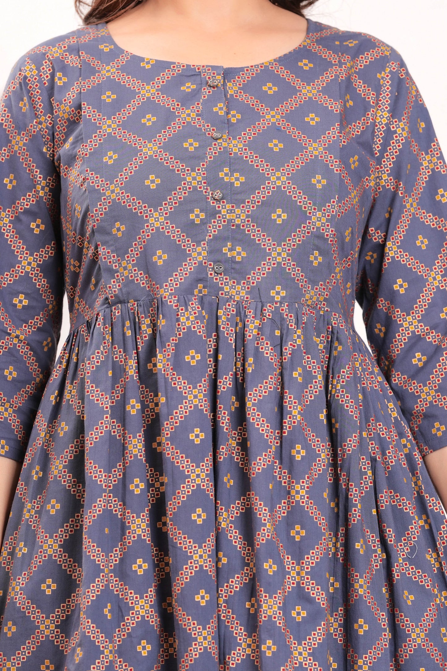 Women Grey Printed Flared Maternity Dress | LASVINI - Redefining Indian Fashion with Elegance