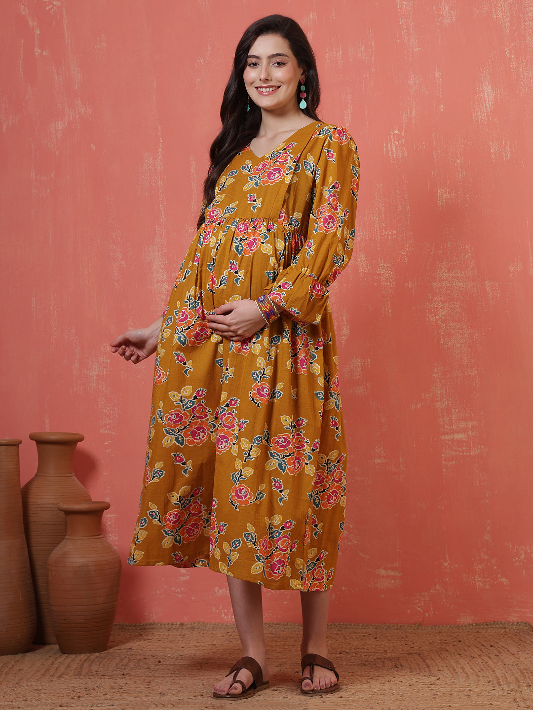 Women Floral Printed Flared Maternity Dress | LASVINI - Redefining Indian Fashion with Elegance