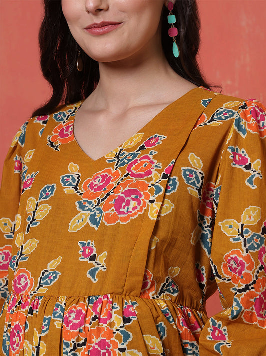 Women Floral Printed Flared Maternity Dress | LASVINI - Redefining Indian Fashion with Elegance
