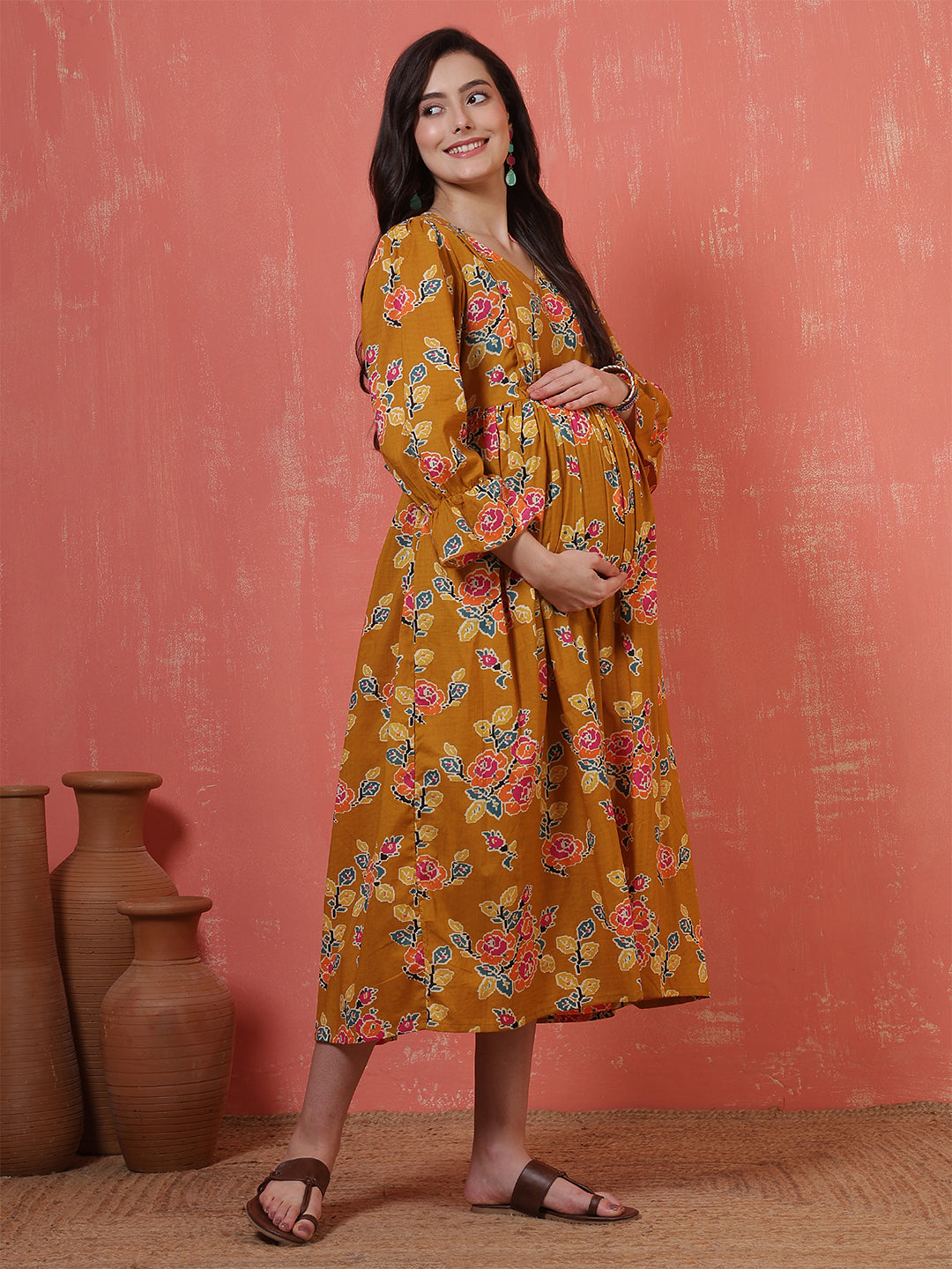 Women Floral Printed Flared Maternity Dress | LASVINI - Redefining Indian Fashion with Elegance