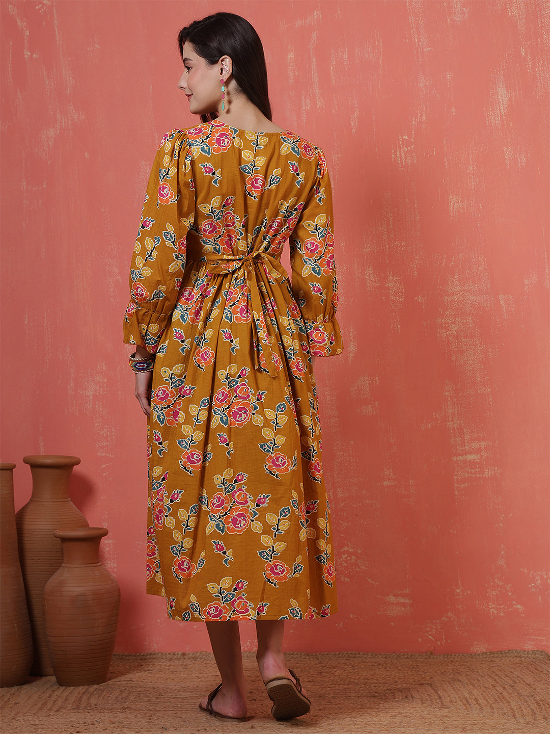 Women Floral Printed Flared Maternity Dress | LASVINI - Redefining Indian Fashion with Elegance