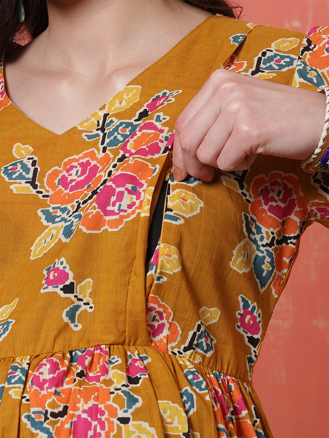 Women Floral Printed Flared Maternity Dress | LASVINI - Redefining Indian Fashion with Elegance