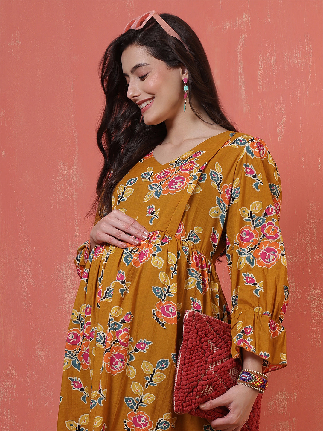 Women Floral Printed Flared Maternity Dress | LASVINI - Redefining Indian Fashion with Elegance