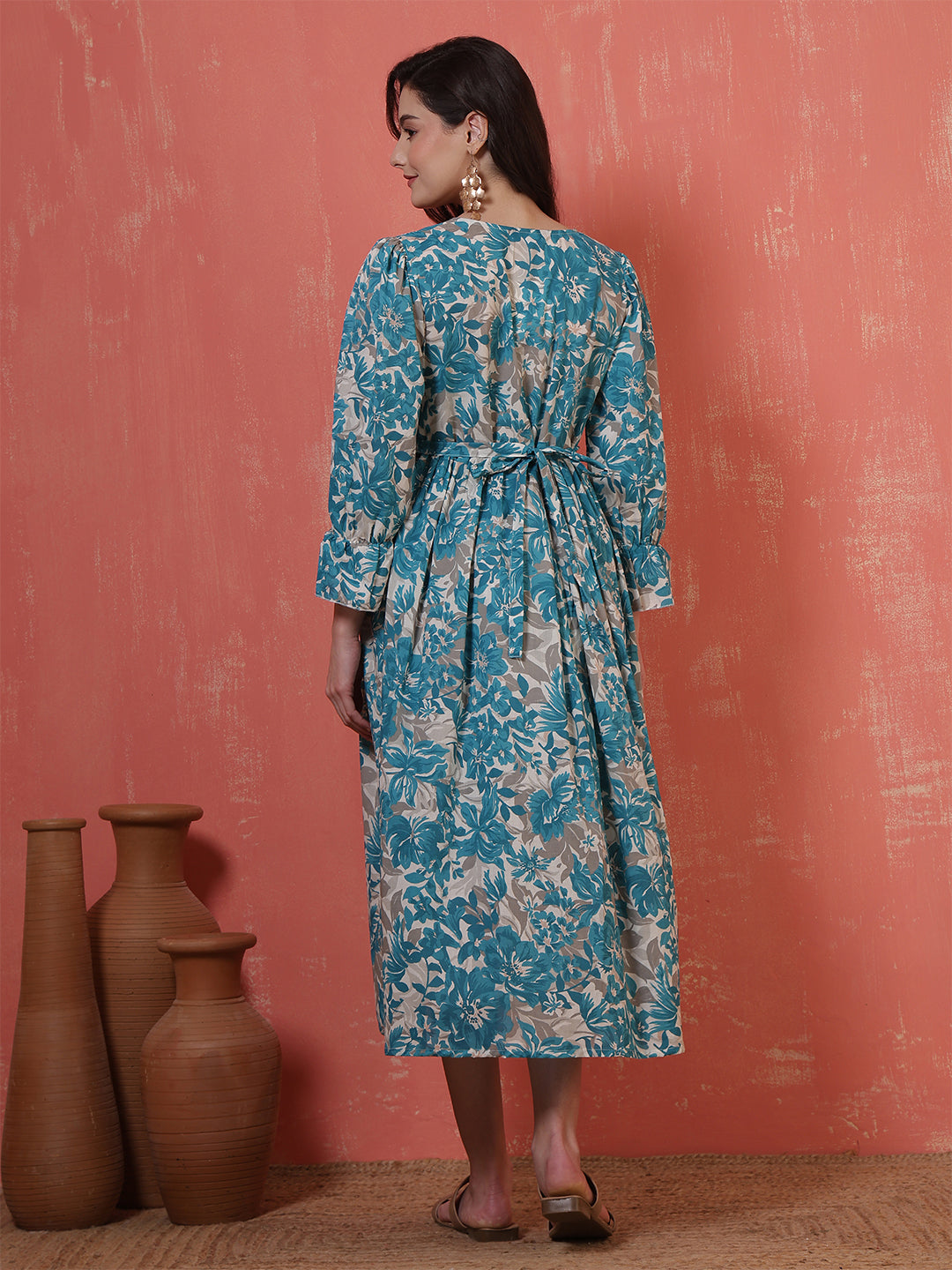 Women Printed Flared Maternity Dress | LASVINI - Redefining Indian Fashion with Elegance