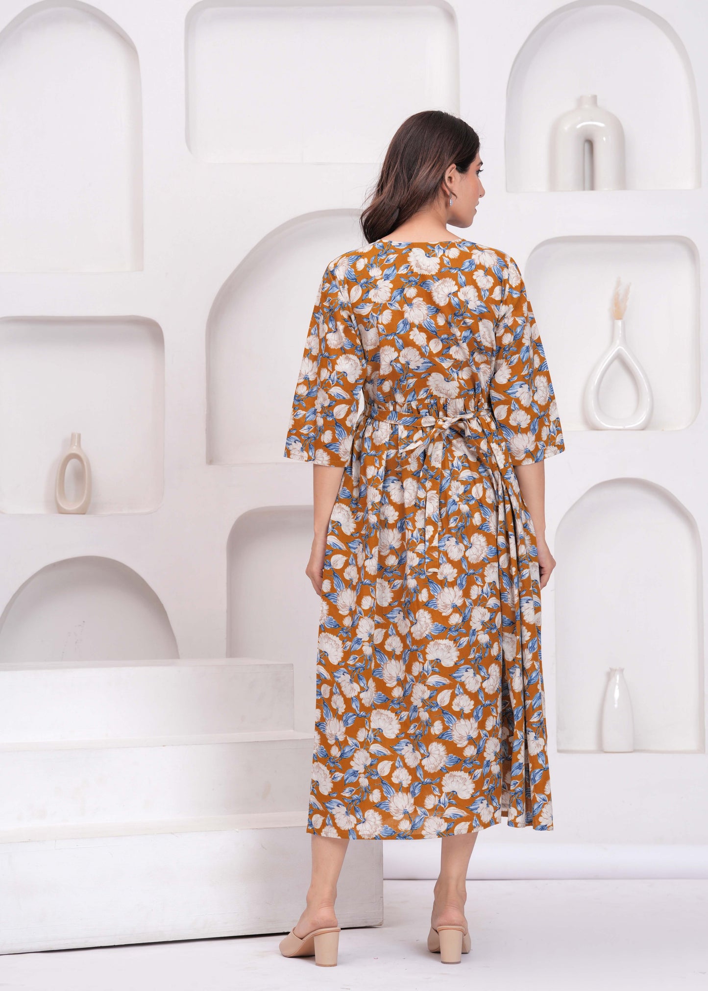 Women Floral Printed Flared Maternity Dress | LASVINI - Redefining Indian Fashion with Elegance