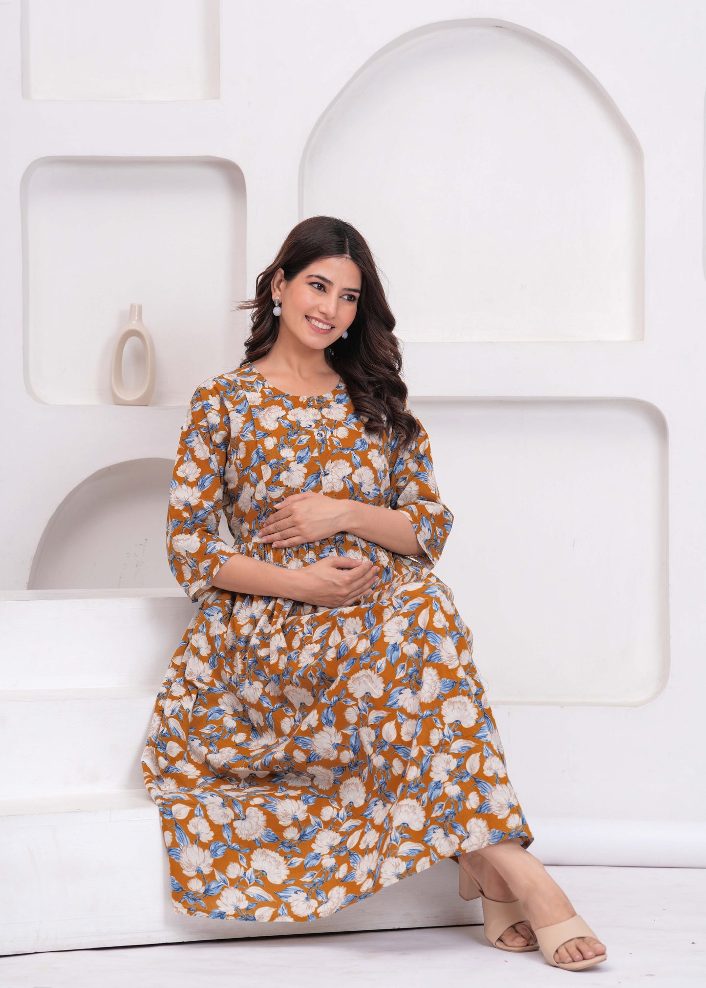 Women Floral Printed Flared Maternity Dress | LASVINI - Redefining Indian Fashion with Elegance