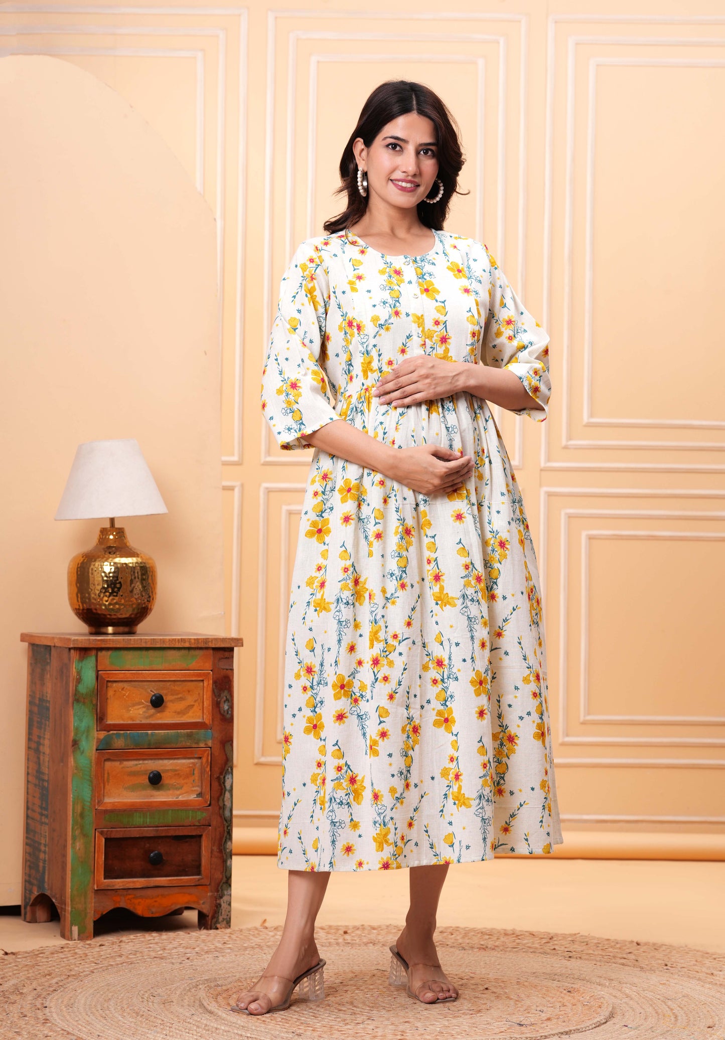 Floral Printed Flared Maternity Dress for Women | LASVINI - Redefining Indian Fashion with Elegance