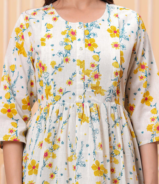 Floral Printed Flared Maternity Dress for Women | LASVINI - Redefining Indian Fashion with Elegance