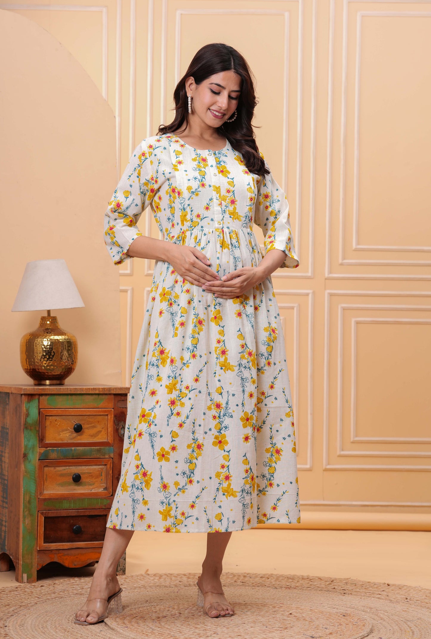 Floral Printed Flared Maternity Dress for Women | LASVINI - Redefining Indian Fashion with Elegance