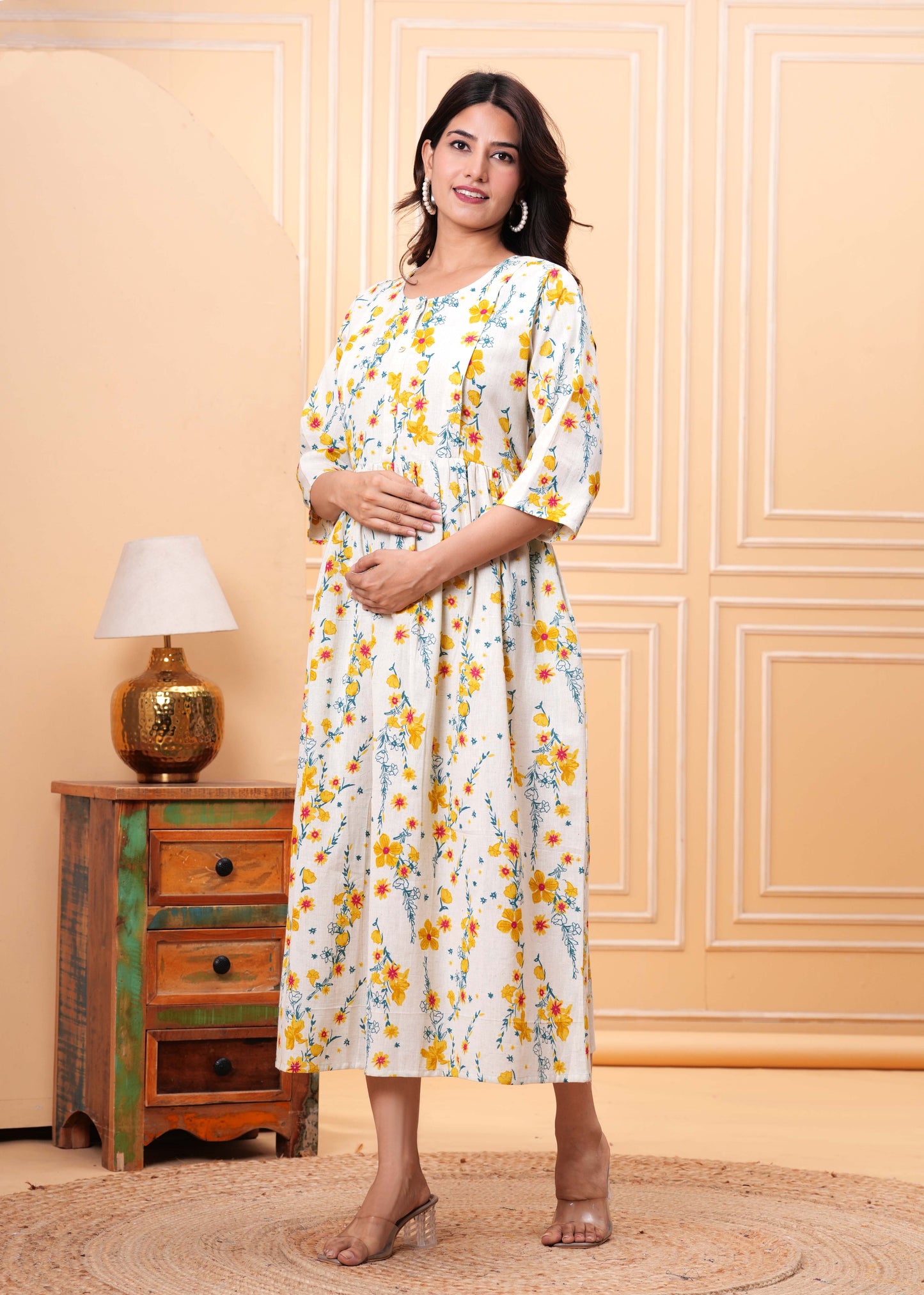 Floral Printed Flared Maternity Dress for Women | LASVINI - Redefining Indian Fashion with Elegance