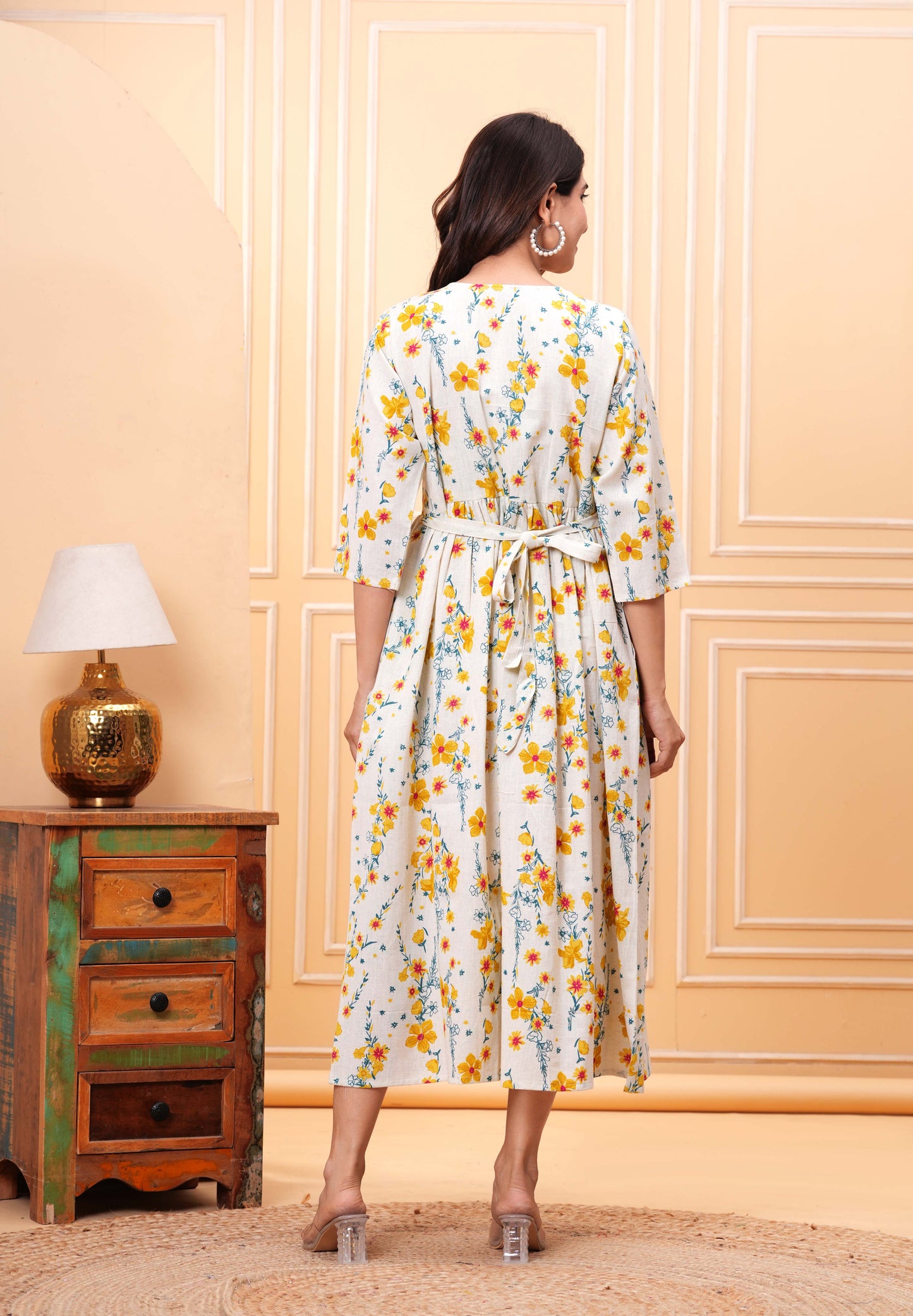 Floral Printed Flared Maternity Dress for Women | LASVINI - Redefining Indian Fashion with Elegance