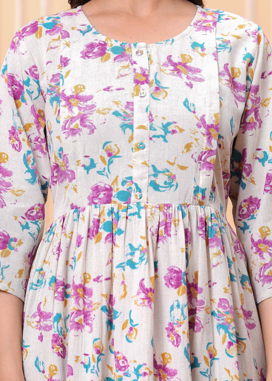 Floral Printed Flared Maternity Dress for Women | LASVINI - Redefining Indian Fashion with Elegance