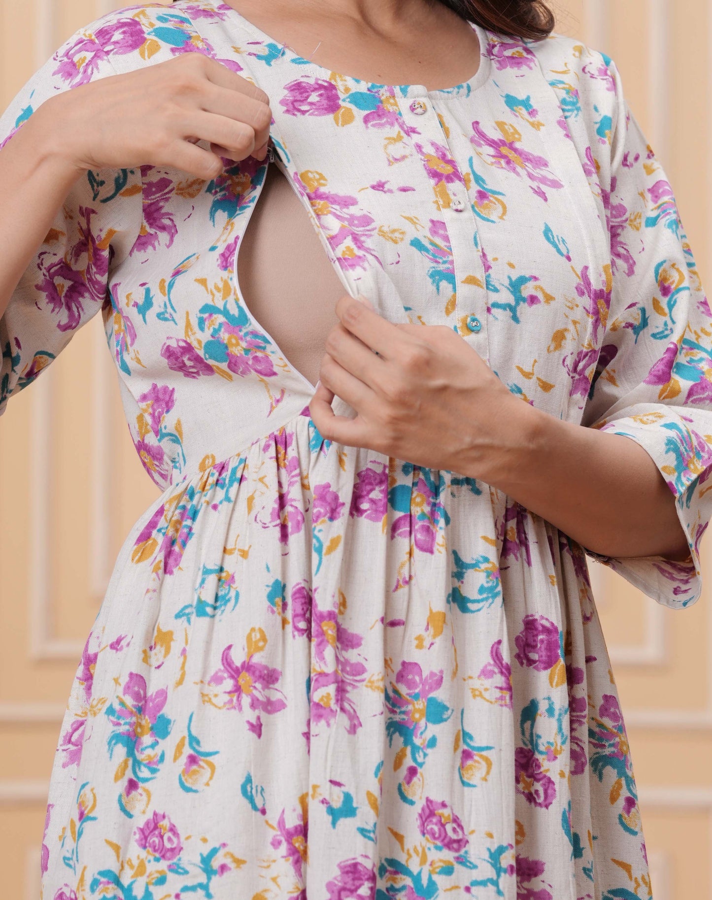 Floral Printed Flared Maternity Dress for Women | LASVINI - Redefining Indian Fashion with Elegance