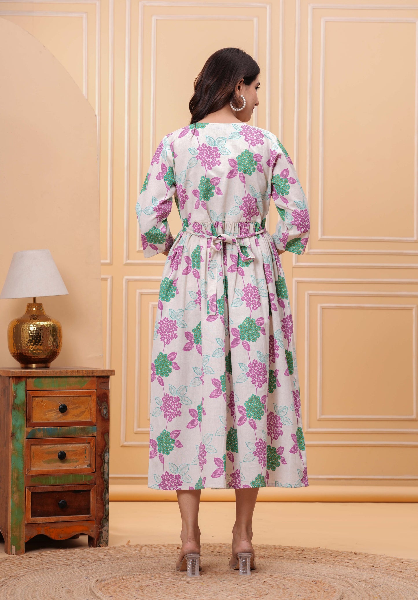 Women Printed Flared Maternity Dress | LASVINI - Redefining Indian Fashion with Elegance