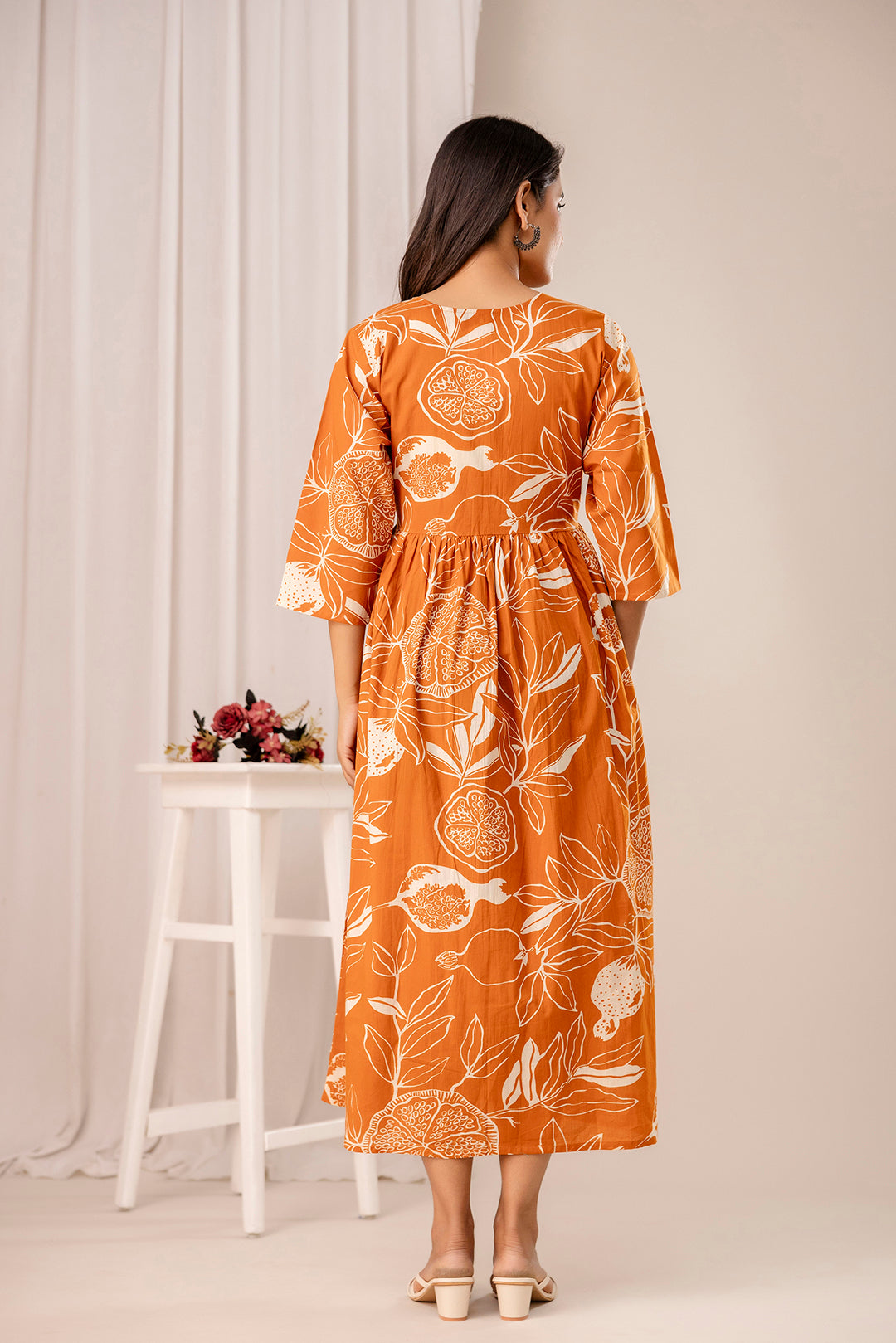 Rust Printed Maternity Dress for Women | LASVINI - Redefining Indian Fashion with Elegance