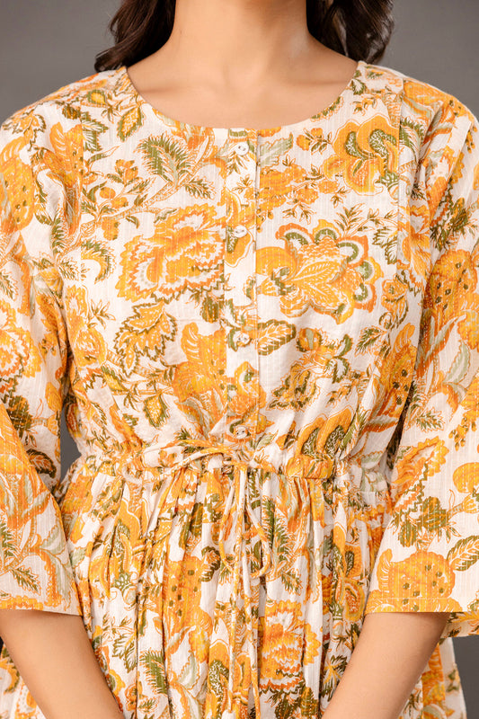 Yellow Printed Maternity Dress for Women | LASVINI - Redefining Indian Fashion with Elegance