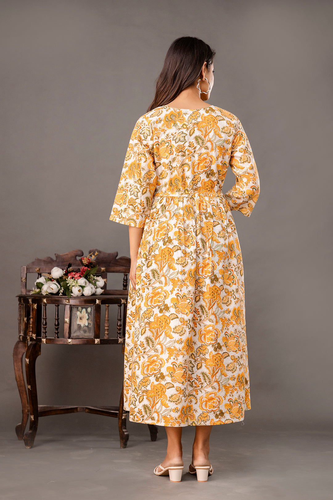 Yellow Printed Maternity Dress for Women | LASVINI - Redefining Indian Fashion with Elegance