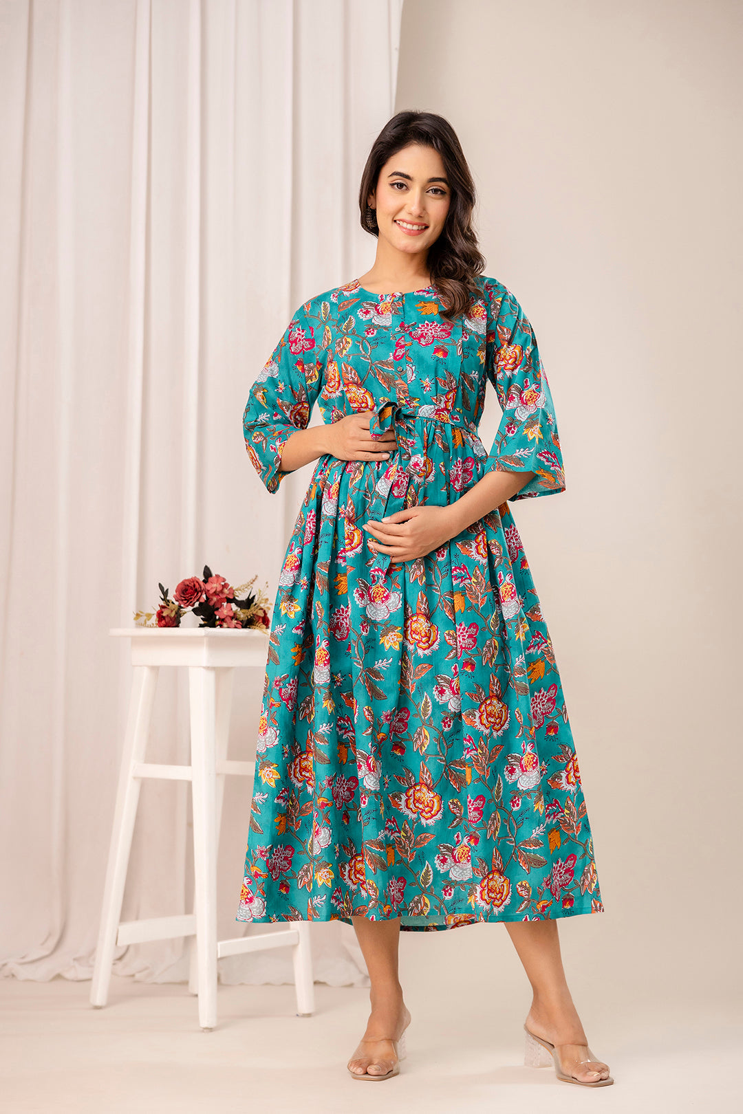 Floral Printed Maternity Dress fro Women | LASVINI - Redefining Indian Fashion with Elegance