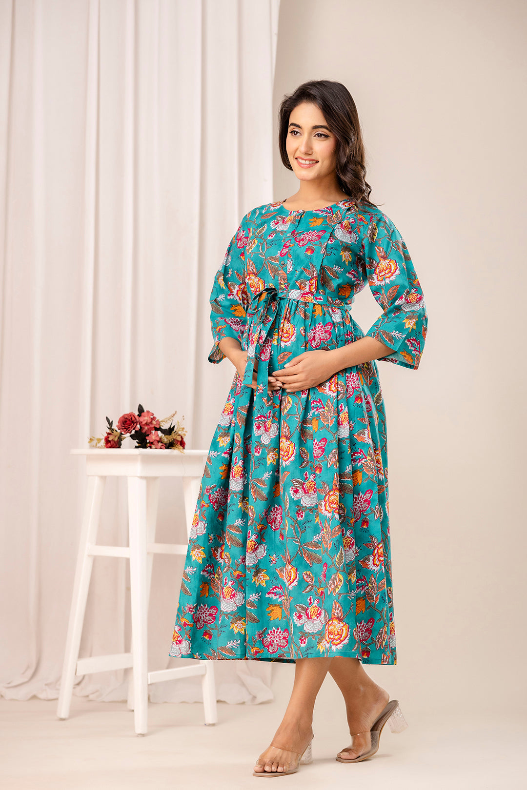 Floral Printed Maternity Dress fro Women | LASVINI - Redefining Indian Fashion with Elegance