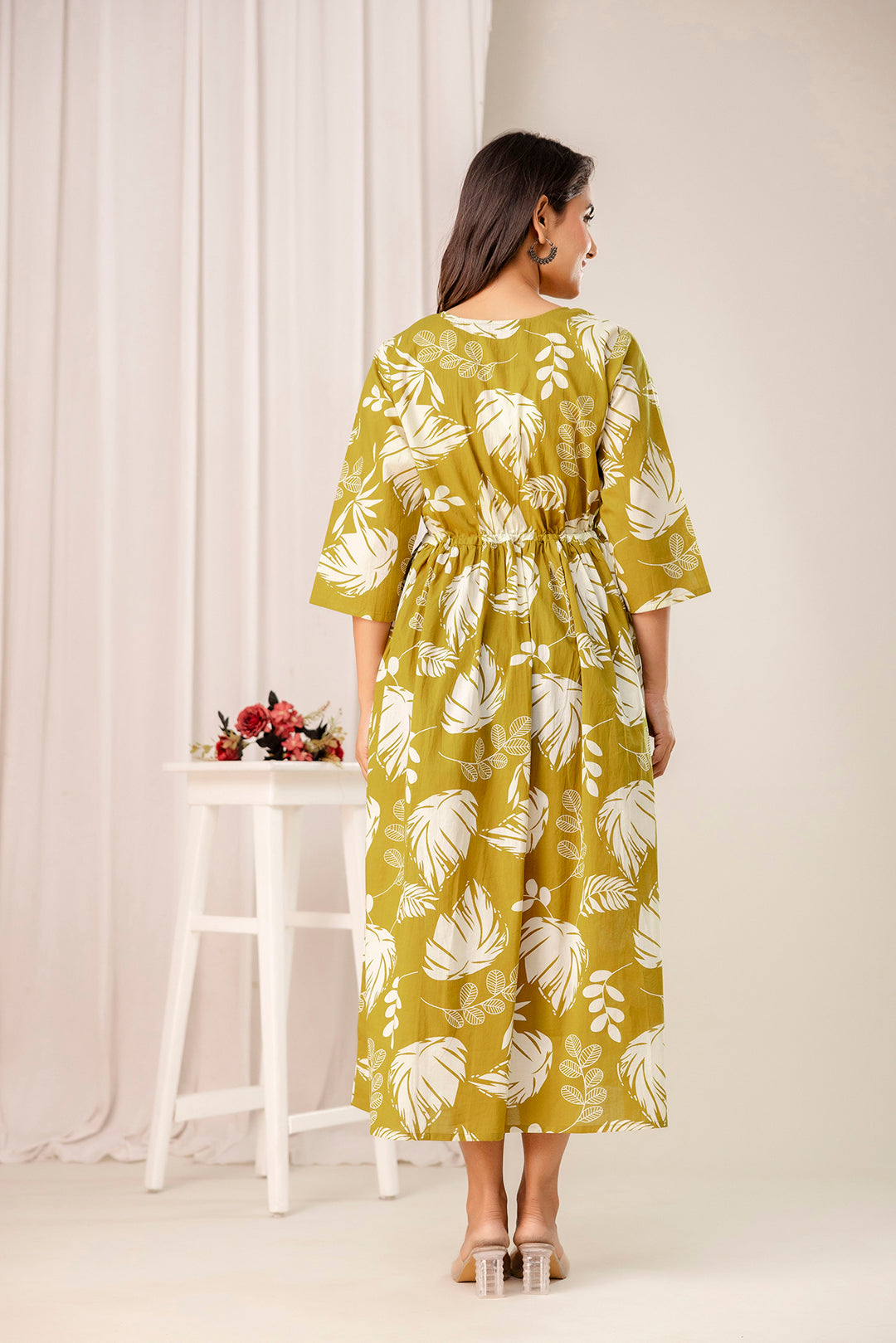 Olive Tropical Printed Maternity Dress for Women | LASVINI - Redefining Indian Fashion with Elegance