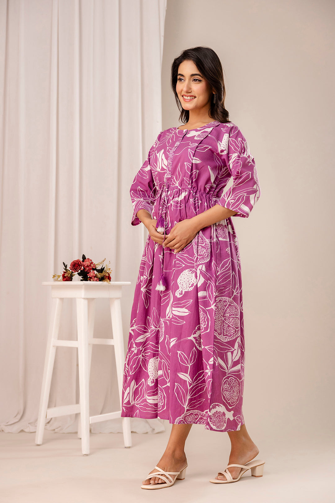 Lavender Printed Maternity Dress fro Women | LASVINI - Redefining Indian Fashion with Elegance