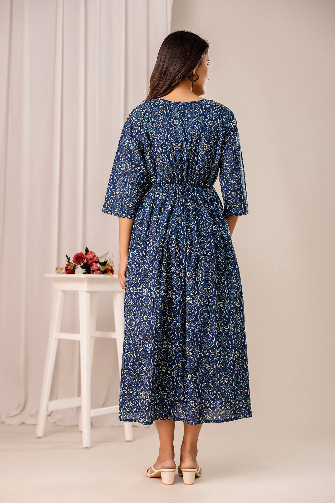 Blue Printed Maternity Dress fro Women | LASVINI - Redefining Indian Fashion with Elegance