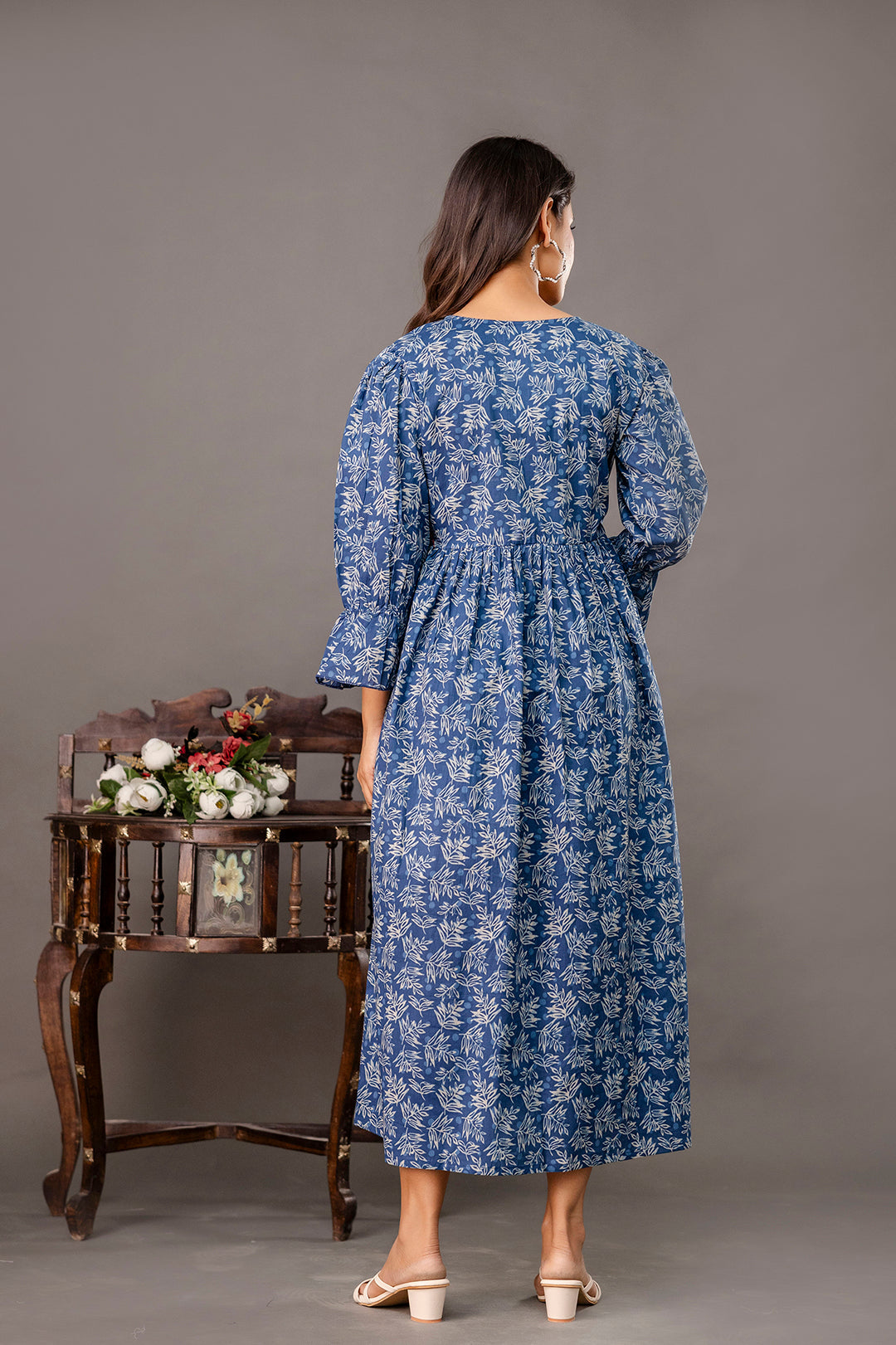 Blue Printed Maternity Dress fro Women | LASVINI - Redefining Indian Fashion with Elegance
